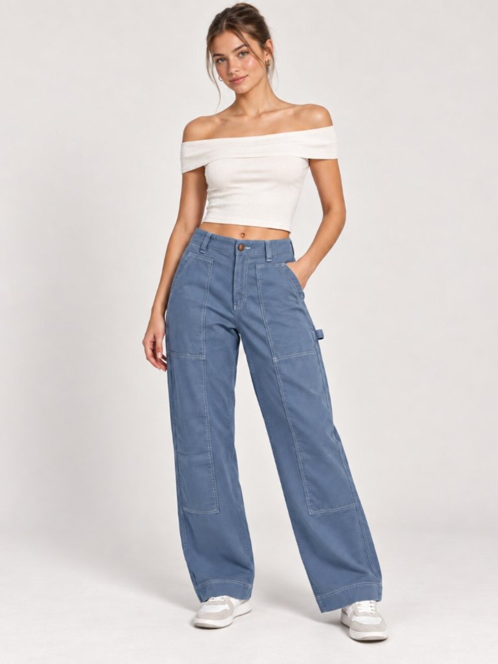 Old Navy Blue High-Waisted Utility Carpenter Pants Straight Leg Size 6